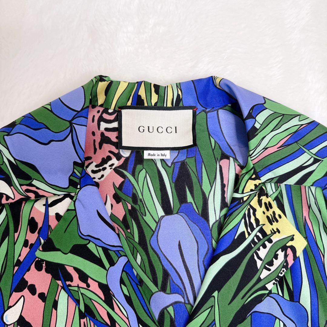 希少✨【GUCCI】グッチ パンサー 総柄 マルチカラー シルク シャツ y2k