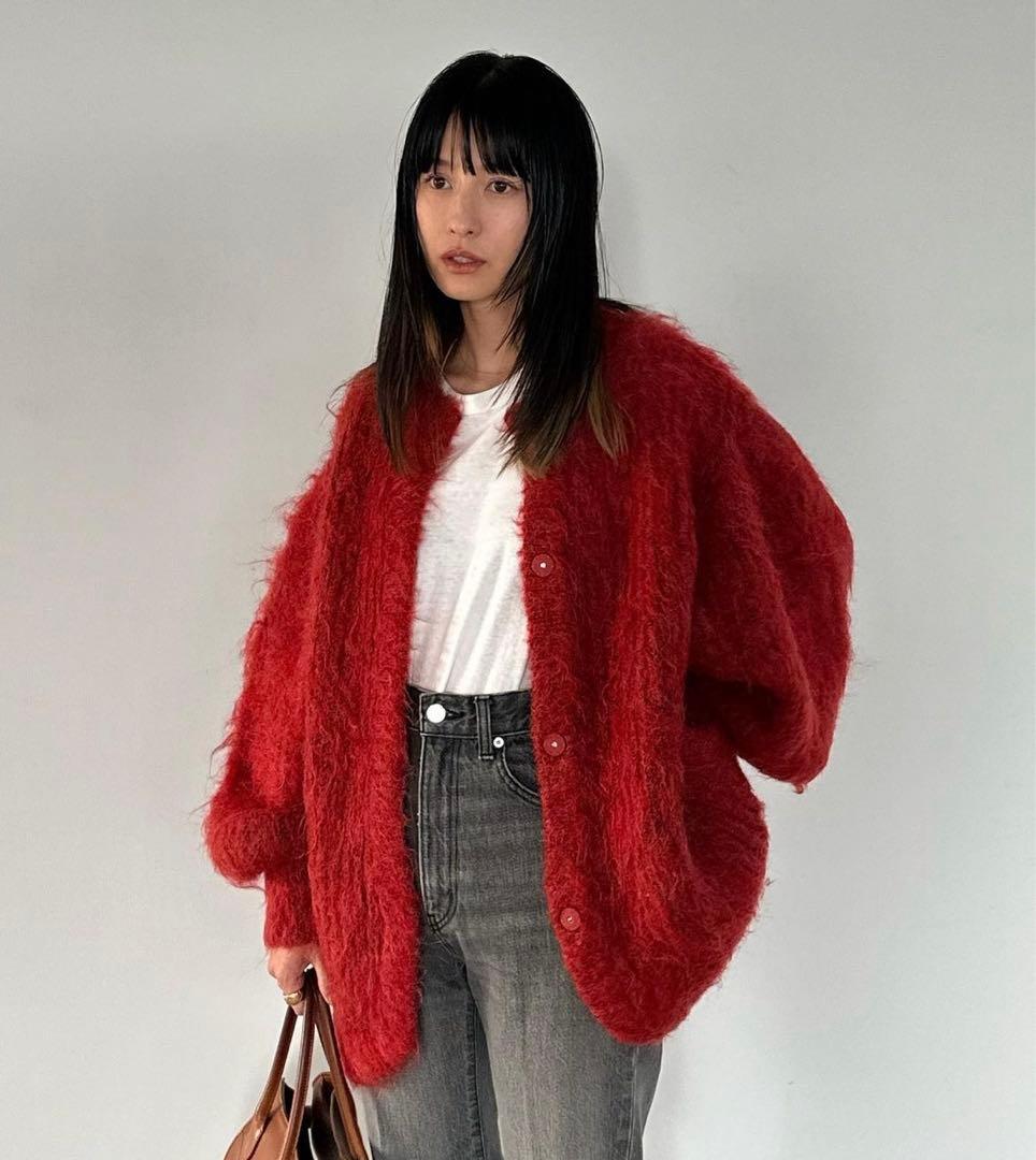 クラネ CLANE clane モヘヤシャギーカーディガン 赤 カーディガン