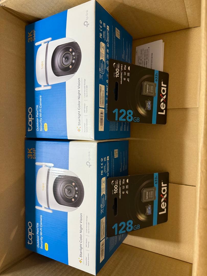 tapo TC43 500万画素 防犯カメラ 3K + Lexar 128GB Tapo 屋外防犯カメラ 500万画素 屋内/屋外 パンチルト TC43