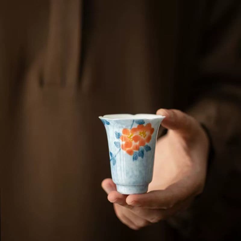 陶器製 花柄カップ 小型 可愛い花柄がデザインされた 陶器のミニマグ 美濃焼 手作りケーキ