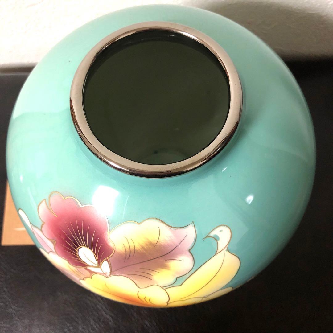 未使用】 富士七宝陶苑 七宝焼 花瓶 花入 フラワーベース カトレアが