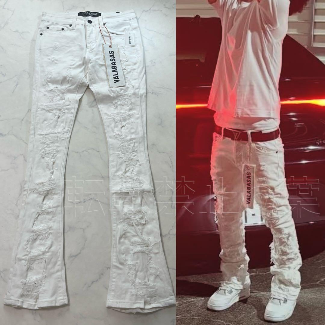 valabasas バラバサス クラッシュスキニーフレアデニム ホワイト 30