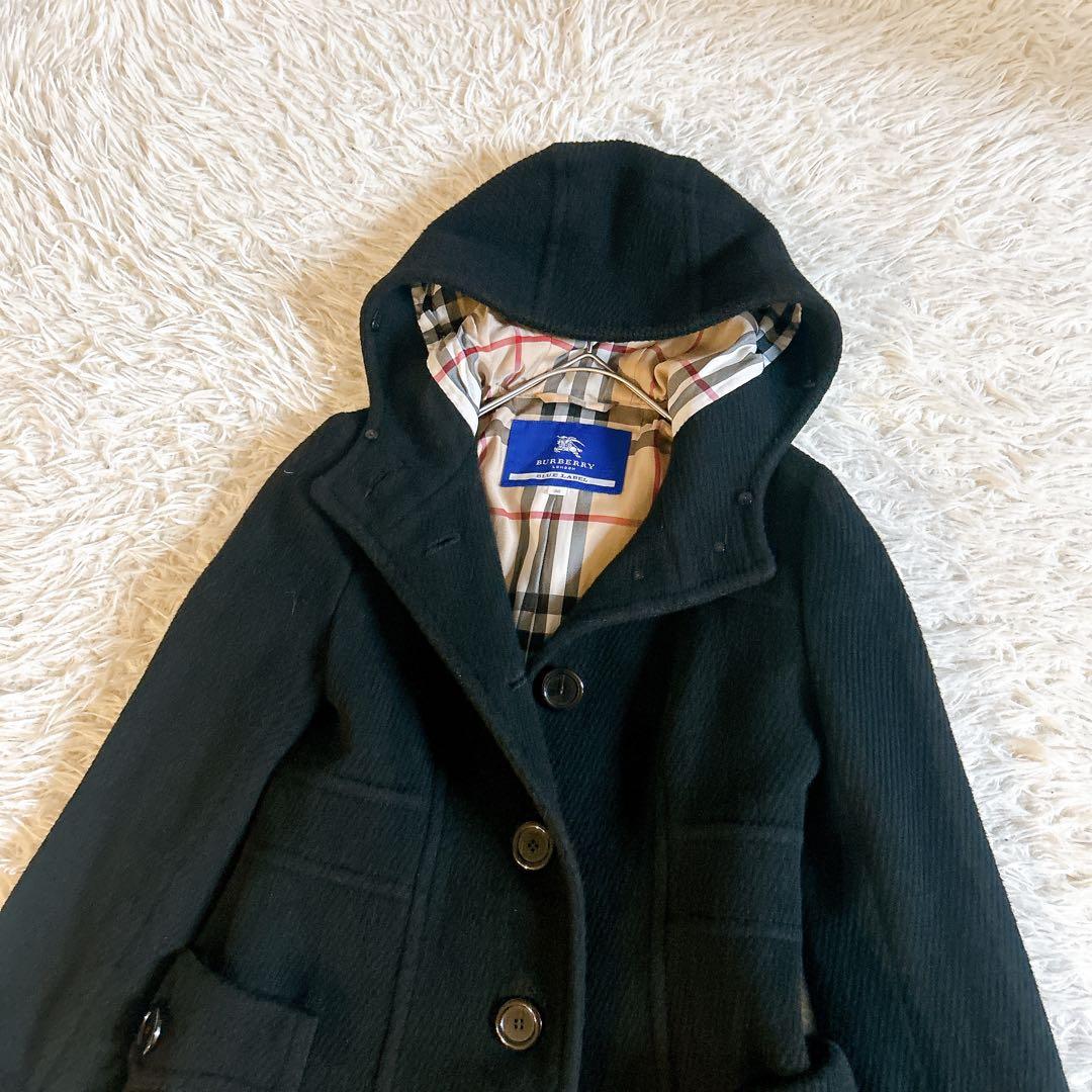 美品 バーバリーブルーレーベル ロングコート38 アンゴラ メガチェック