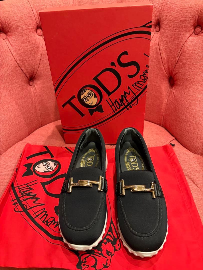 極美品　TOD'S ローファー　スニーカー　黒　ブラック　36 トッズ ローファー オックスフォード フリンジ ブラック レディース