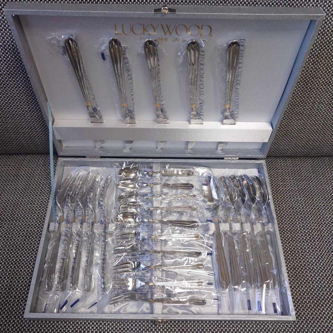 M⑩ラッキーウッド　サントラル金彩　カトラリーセット（25本:5種✕5本） LUCKY WOOD（ラッキーウッド） カトラリーセット ナイフ フォーク
