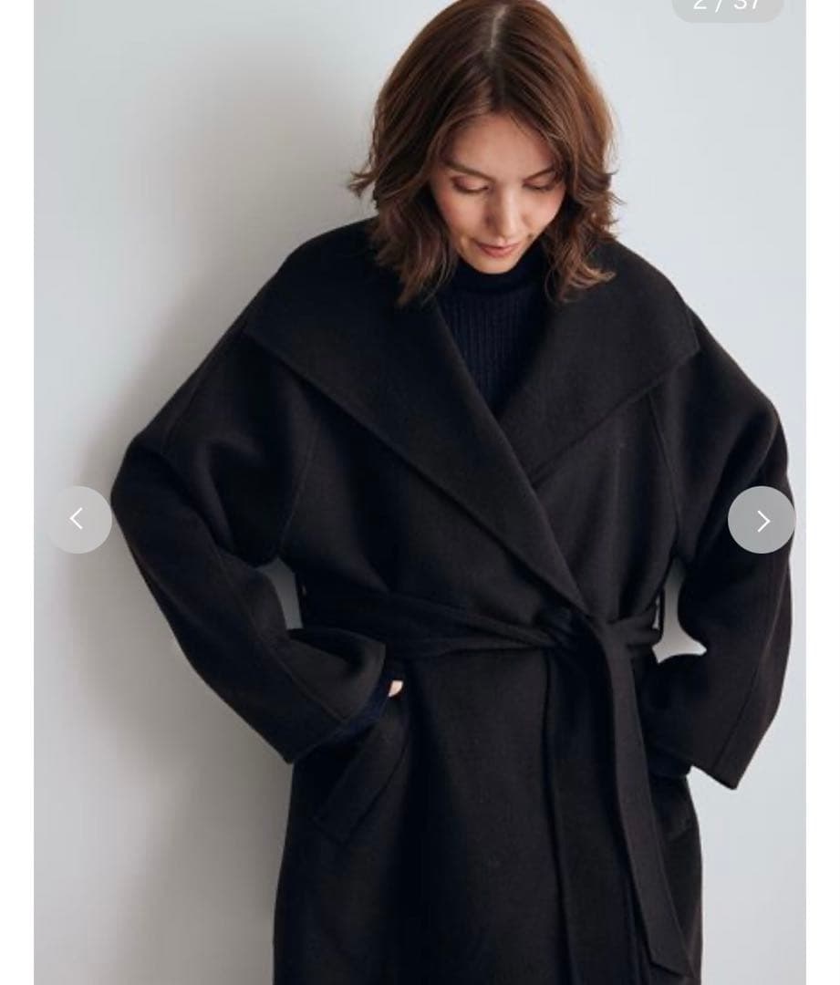 ミラオーウェン 共ベルト付きビッグカラーミディ丈コート チャコールグレー セール】共ベルト付きビックカラーミディ丈コート（ステンカラーコート