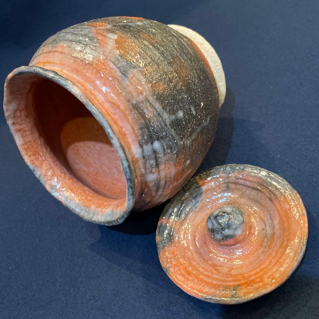 茶道具【吉村 楽入】(造)の『赤楽 種壷 水指』共箱 ※美