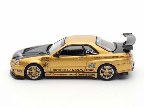 NISSAN SKYLINE GT-R R34 TOP SECRET GOLD 1/64 DIECAST CAR BY INNO