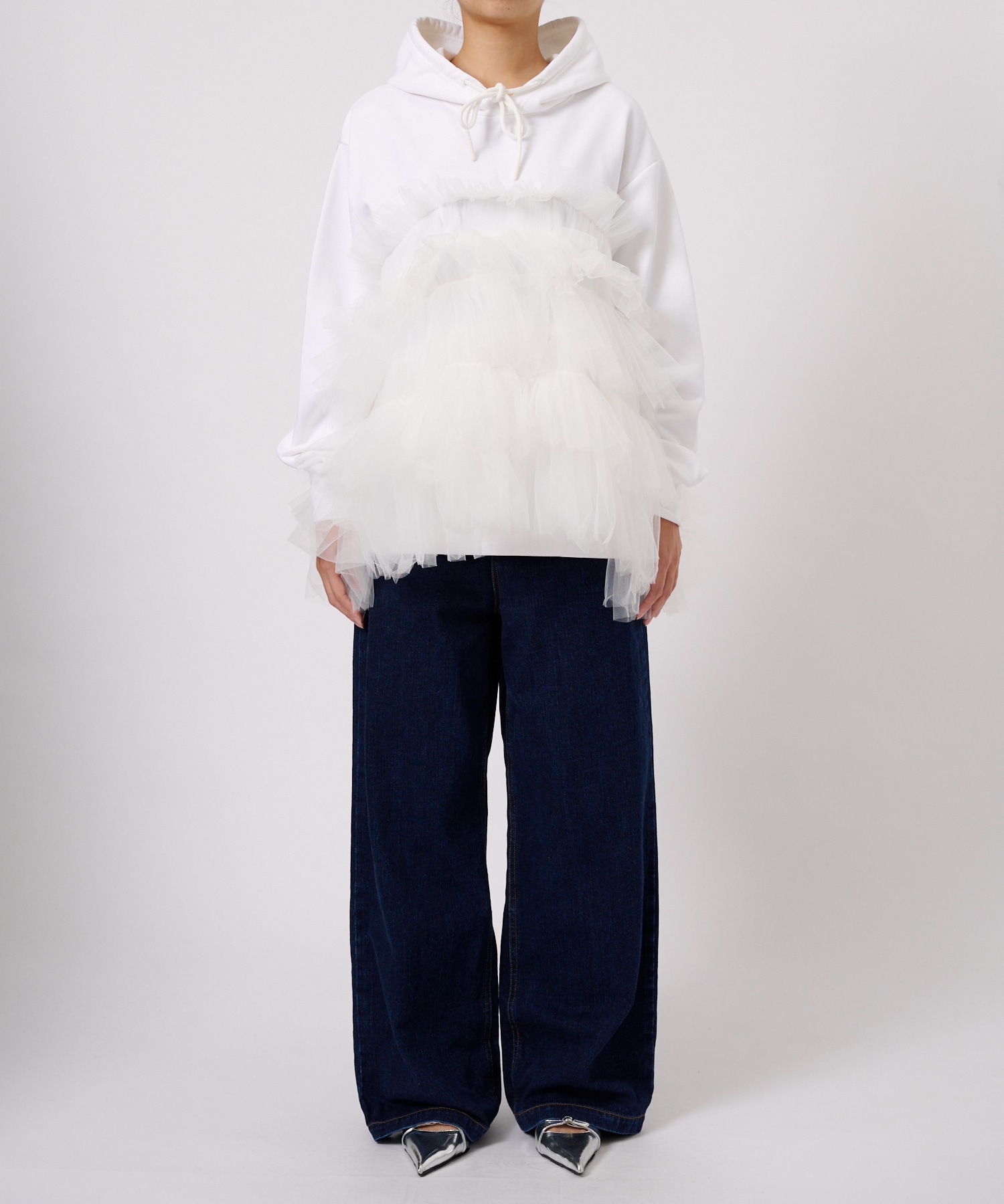 Gathered Tulle Hoodie(S WHITE): VIVIANO: WOMENS｜ STUDIOUS ONLINE